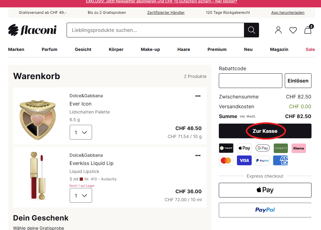 Warenkorb und Kasse